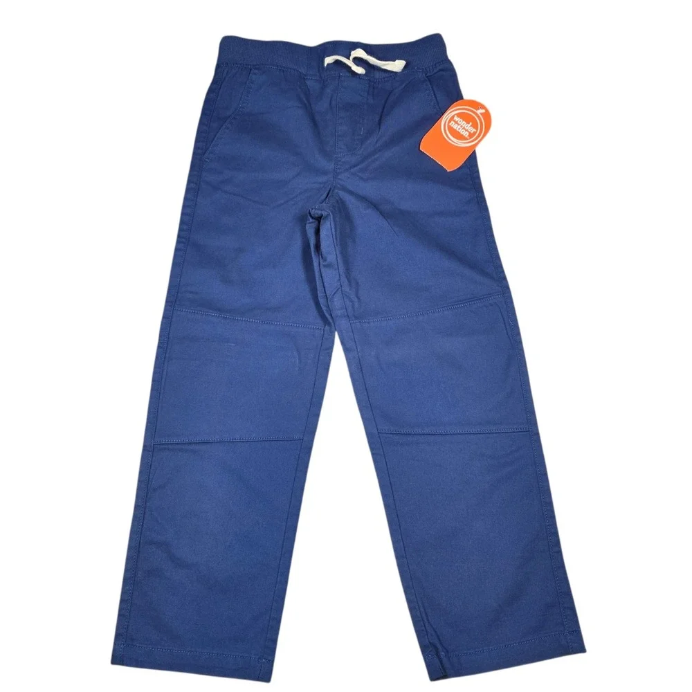 Wonder Nation Boys Blue Woven Pull On Pants Reinforced Knee Size 6 NWT‎